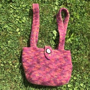 Boho farmers market handmade felted wool tote bag